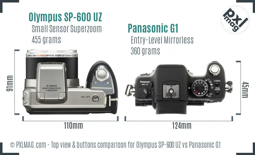 Olympus SP-600 UZ vs Panasonic G1 top view buttons comparison