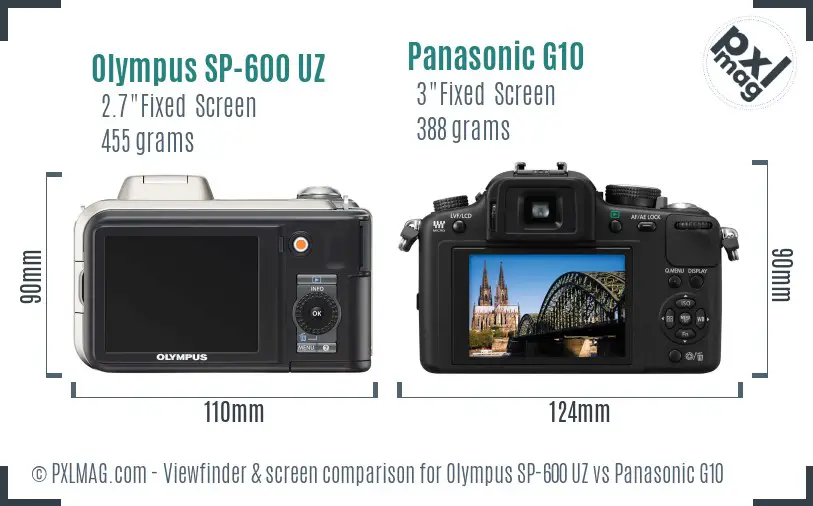 Olympus SP-600 UZ vs Panasonic G10 Screen and Viewfinder comparison