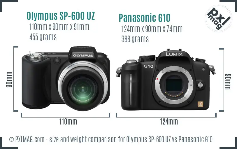 Olympus SP-600 UZ vs Panasonic G10 size comparison