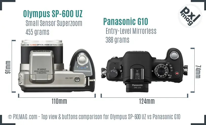 Olympus SP-600 UZ vs Panasonic G10 top view buttons comparison