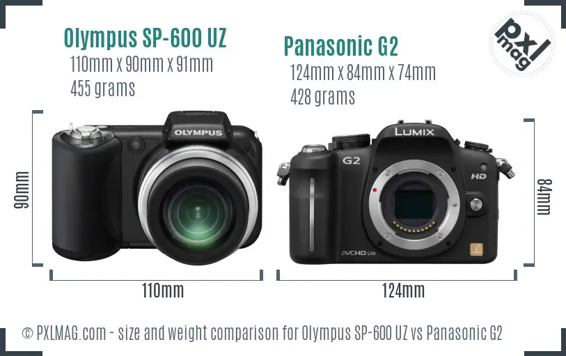 Olympus SP-600 UZ vs Panasonic G2 size comparison