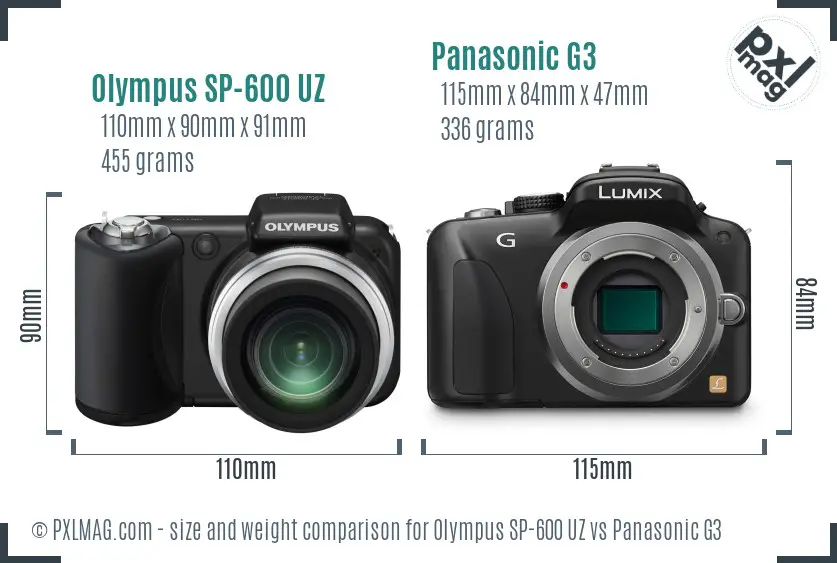 Olympus SP-600 UZ vs Panasonic G3 size comparison