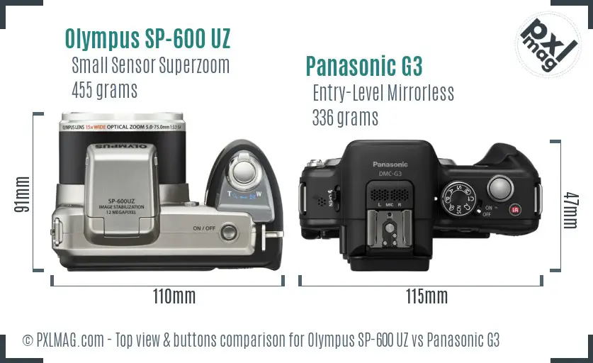 Olympus SP-600 UZ vs Panasonic G3 top view buttons comparison