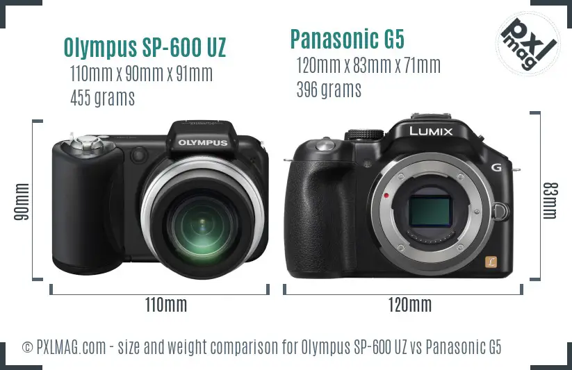 Olympus SP-600 UZ vs Panasonic G5 size comparison