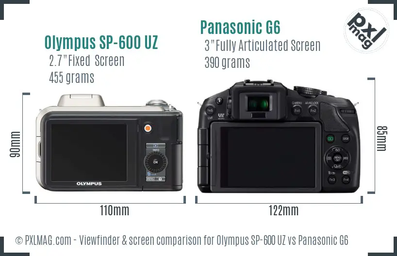 Olympus SP-600 UZ vs Panasonic G6 Screen and Viewfinder comparison