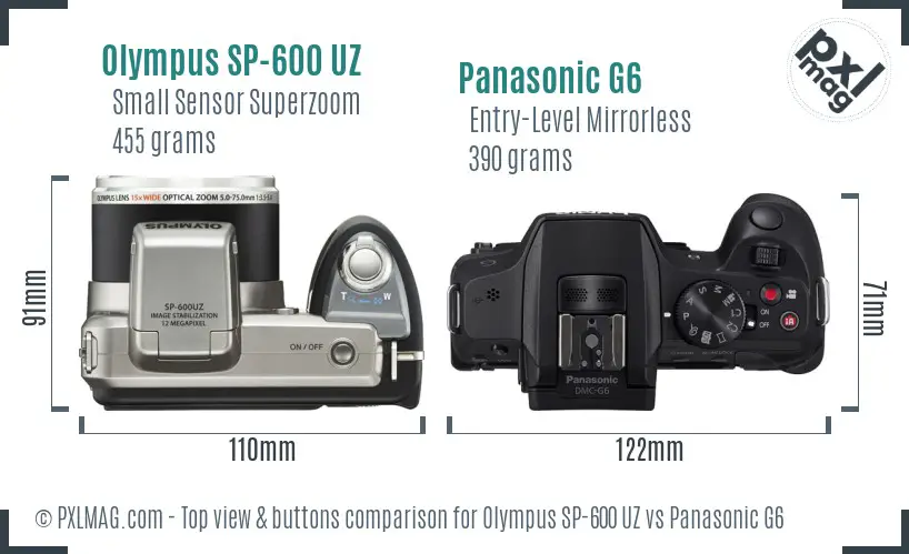 Olympus SP-600 UZ vs Panasonic G6 top view buttons comparison