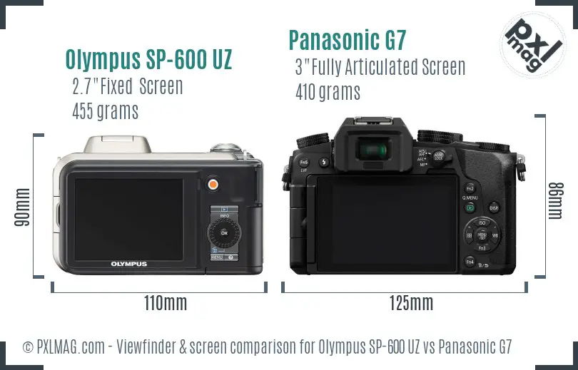 Olympus SP-600 UZ vs Panasonic G7 Screen and Viewfinder comparison