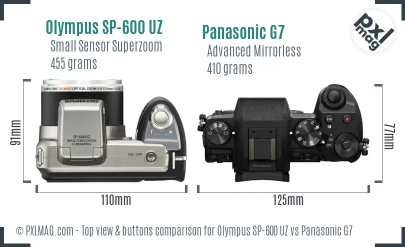 Olympus SP-600 UZ vs Panasonic G7 top view buttons comparison