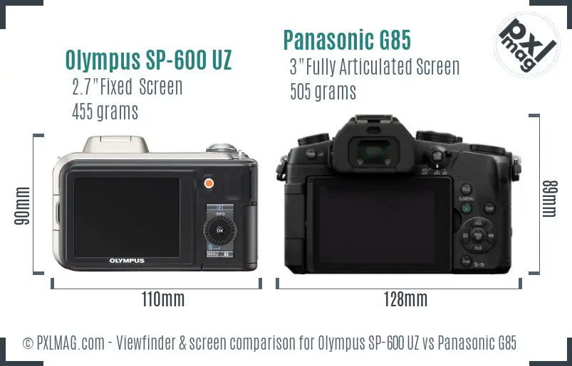 Olympus SP-600 UZ vs Panasonic G85 Screen and Viewfinder comparison