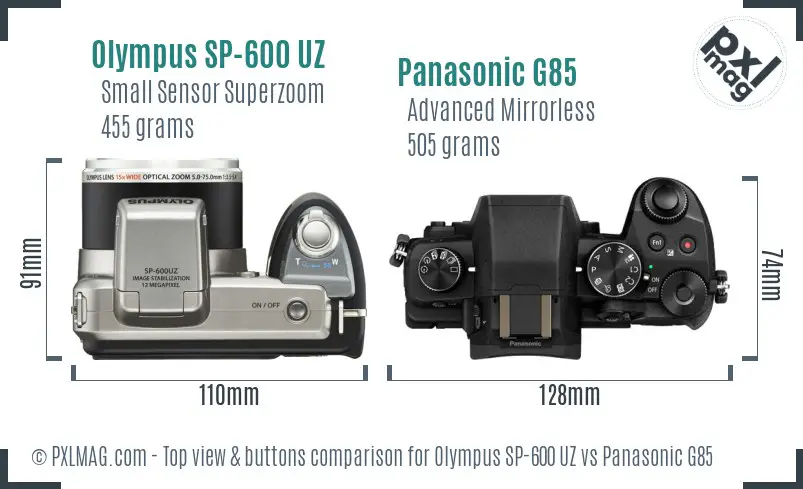 Olympus SP-600 UZ vs Panasonic G85 top view buttons comparison