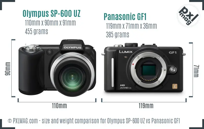 Olympus SP-600 UZ vs Panasonic GF1 size comparison