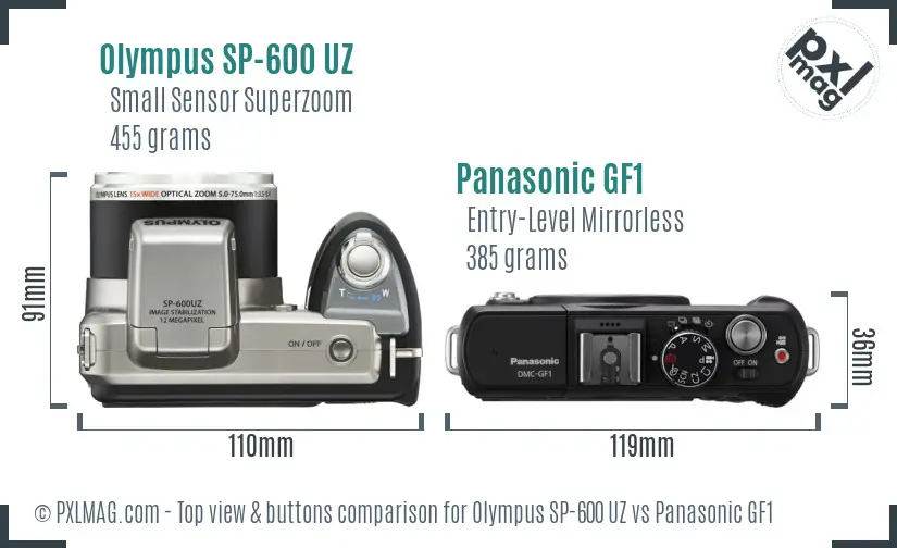 Olympus SP-600 UZ vs Panasonic GF1 top view buttons comparison