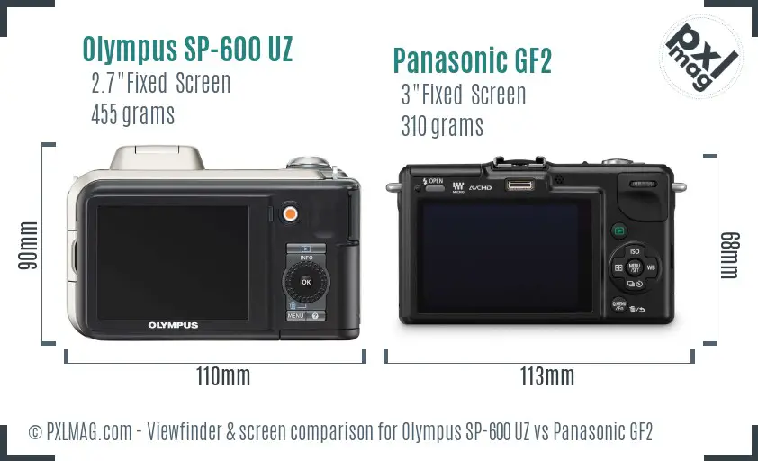 Olympus SP-600 UZ vs Panasonic GF2 Screen and Viewfinder comparison