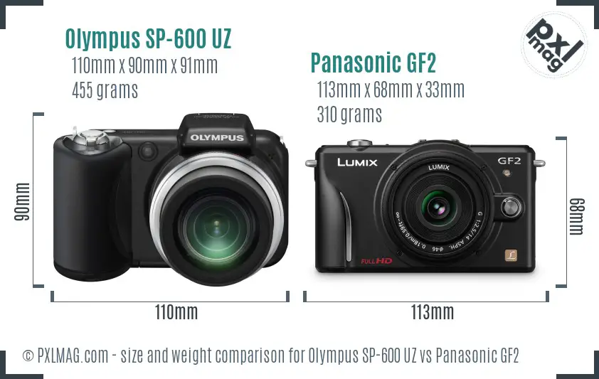 Olympus SP-600 UZ vs Panasonic GF2 size comparison