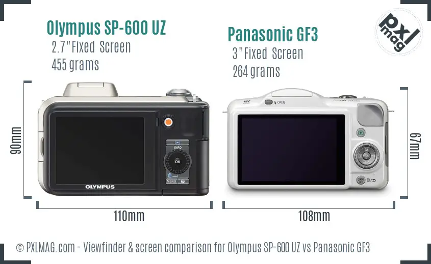 Olympus SP-600 UZ vs Panasonic GF3 Screen and Viewfinder comparison