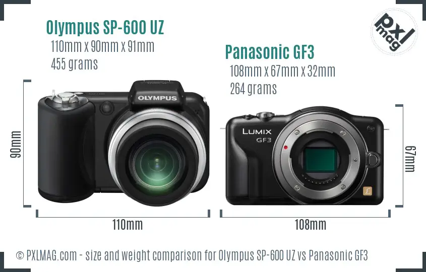 Olympus SP-600 UZ vs Panasonic GF3 size comparison