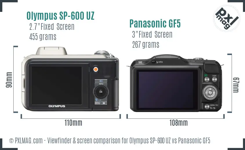 Olympus SP-600 UZ vs Panasonic GF5 Screen and Viewfinder comparison