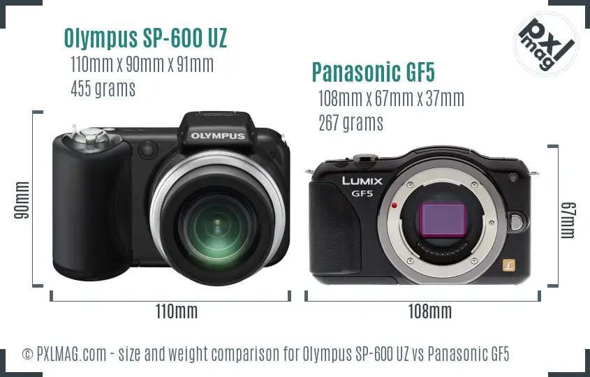 Olympus SP-600 UZ vs Panasonic GF5 size comparison