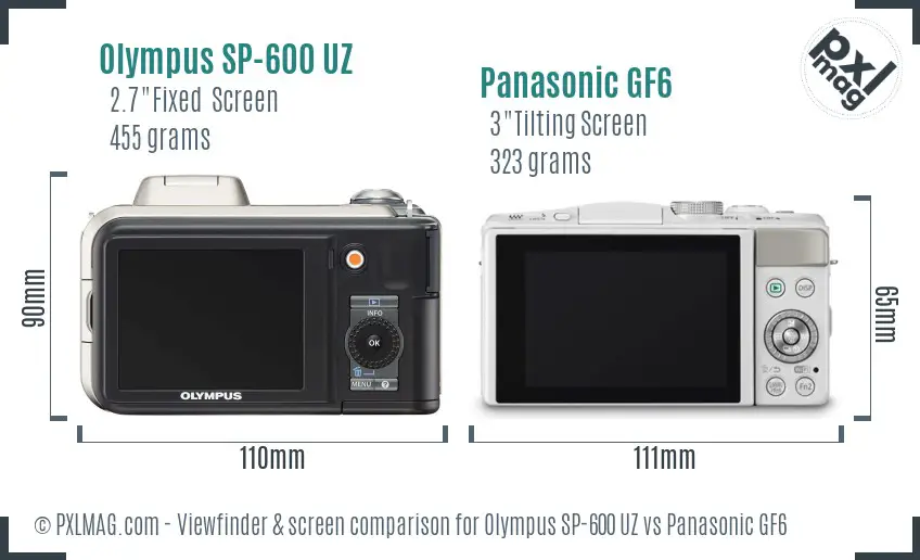 Olympus SP-600 UZ vs Panasonic GF6 Screen and Viewfinder comparison