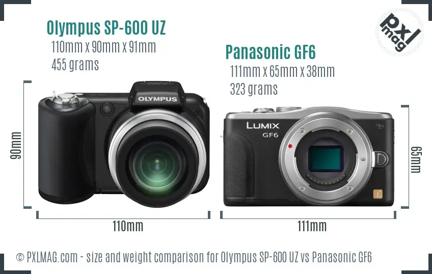 Olympus SP-600 UZ vs Panasonic GF6 size comparison