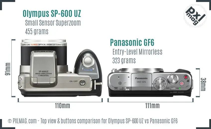 Olympus SP-600 UZ vs Panasonic GF6 top view buttons comparison