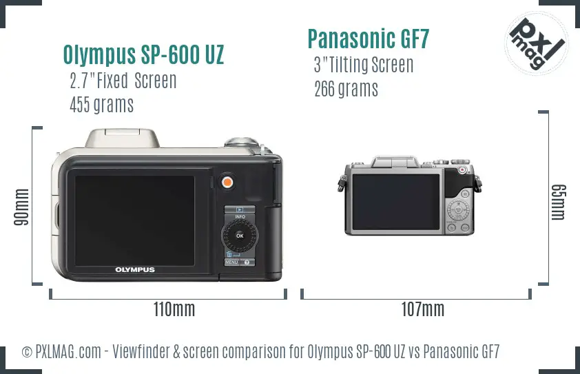 Olympus SP-600 UZ vs Panasonic GF7 Screen and Viewfinder comparison