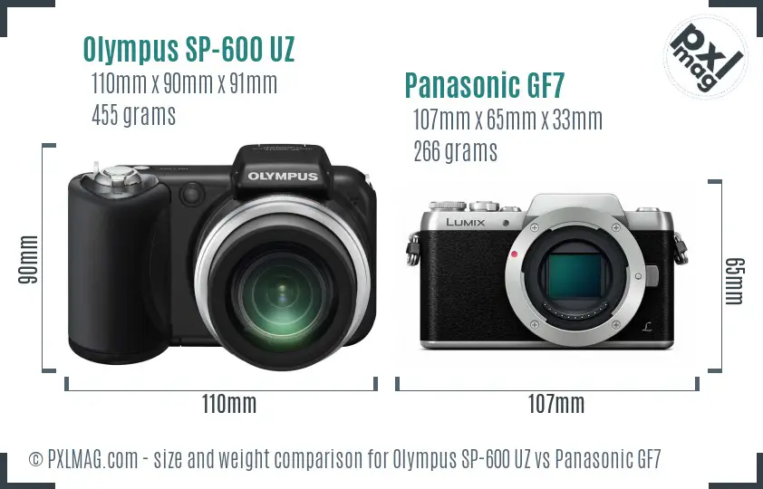 Olympus SP-600 UZ vs Panasonic GF7 size comparison