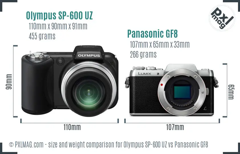Olympus SP-600 UZ vs Panasonic GF8 size comparison