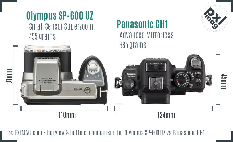 Olympus SP-600 UZ vs Panasonic GH1 top view buttons comparison