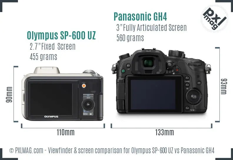 Olympus SP-600 UZ vs Panasonic GH4 Screen and Viewfinder comparison