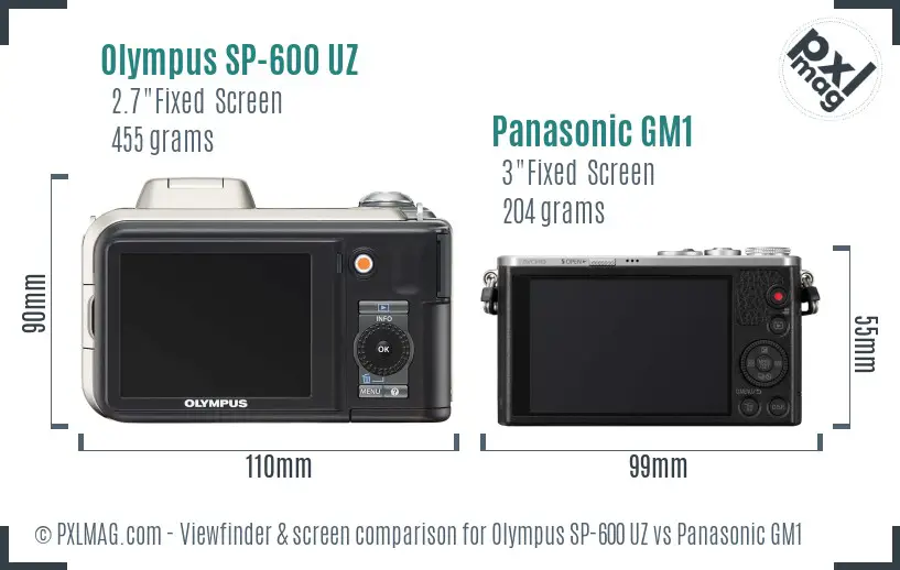 Olympus SP-600 UZ vs Panasonic GM1 Screen and Viewfinder comparison