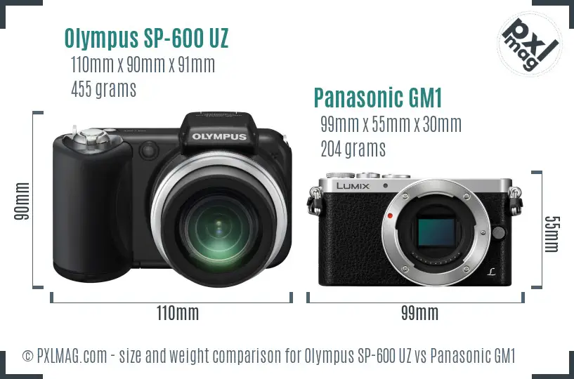 Olympus SP-600 UZ vs Panasonic GM1 size comparison