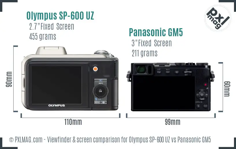 Olympus SP-600 UZ vs Panasonic GM5 Screen and Viewfinder comparison