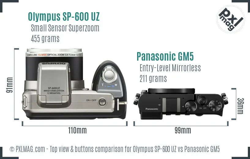 Olympus SP-600 UZ vs Panasonic GM5 top view buttons comparison