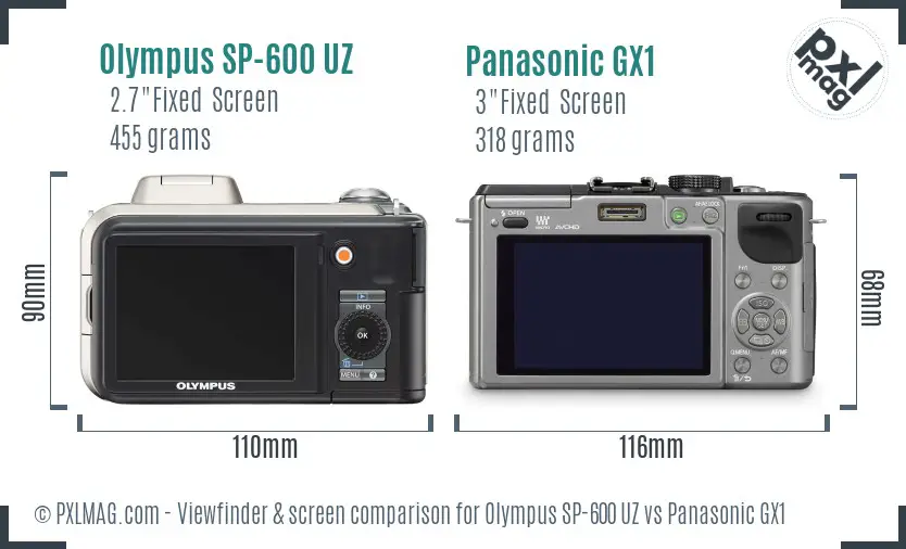 Olympus SP-600 UZ vs Panasonic GX1 Screen and Viewfinder comparison