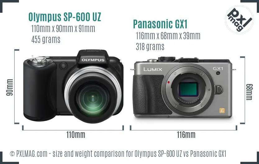 Olympus SP-600 UZ vs Panasonic GX1 size comparison