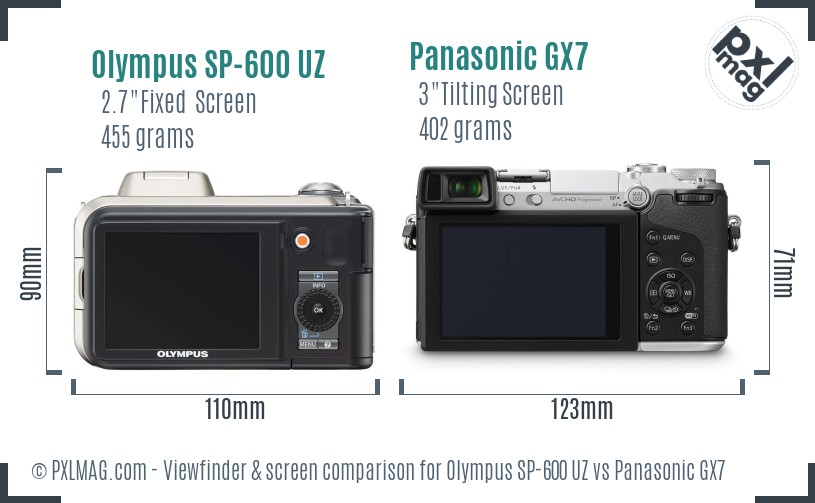 Olympus SP-600 UZ vs Panasonic GX7 Screen and Viewfinder comparison