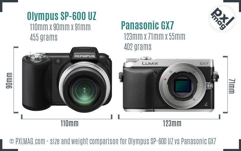 Olympus SP-600 UZ vs Panasonic GX7 size comparison