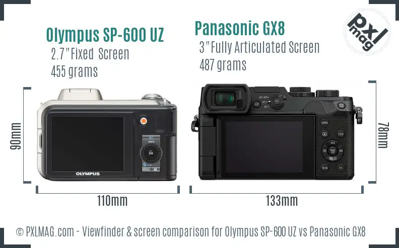 Olympus SP-600 UZ vs Panasonic GX8 Screen and Viewfinder comparison