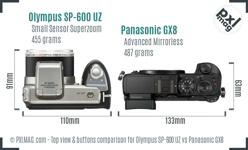 Olympus SP-600 UZ vs Panasonic GX8 top view buttons comparison