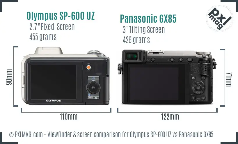 Olympus SP-600 UZ vs Panasonic GX85 Screen and Viewfinder comparison