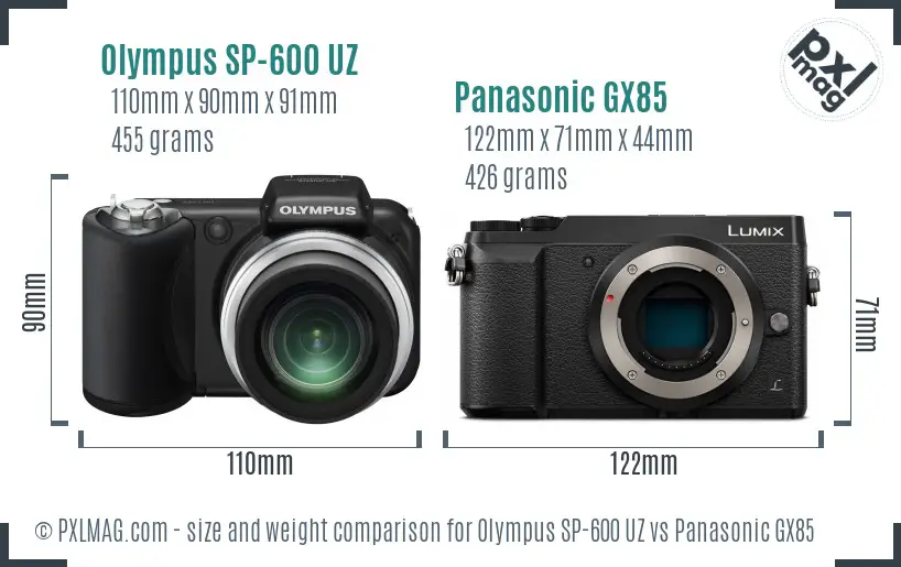 Olympus SP-600 UZ vs Panasonic GX85 size comparison