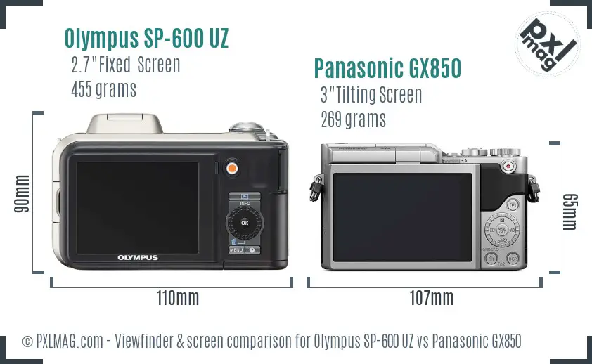 Olympus SP-600 UZ vs Panasonic GX850 Screen and Viewfinder comparison