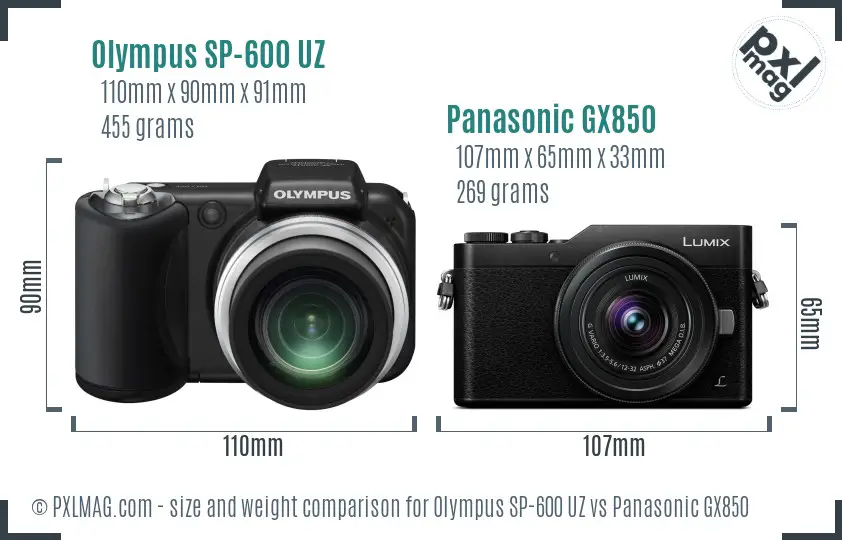 Olympus SP-600 UZ vs Panasonic GX850 size comparison