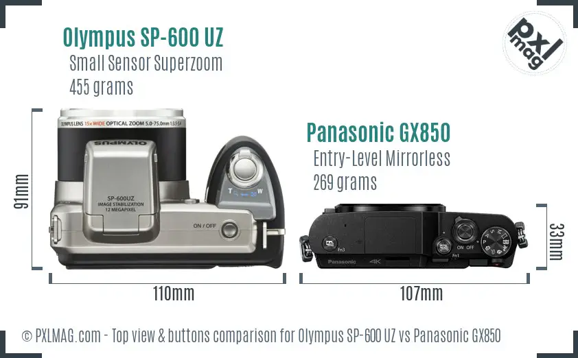 Olympus SP-600 UZ vs Panasonic GX850 top view buttons comparison