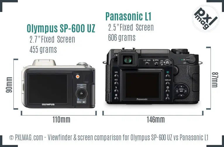 Olympus SP-600 UZ vs Panasonic L1 Screen and Viewfinder comparison