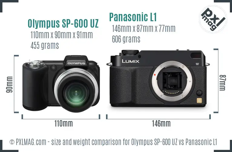 Olympus SP-600 UZ vs Panasonic L1 size comparison