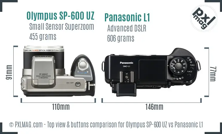 Olympus SP-600 UZ vs Panasonic L1 top view buttons comparison