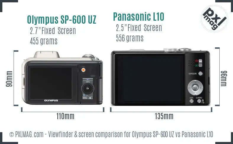 Olympus SP-600 UZ vs Panasonic L10 Screen and Viewfinder comparison