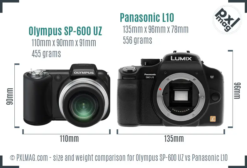 Olympus SP-600 UZ vs Panasonic L10 size comparison